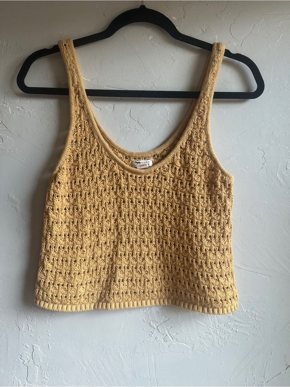 Billabong Beige Open Knit Tank Top Boho Sheer Crochet Festival Beach Cover Up L